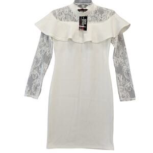 Edge Street ES1 Cream Dress NEW Stretch Bodycon Lace 3/4 Sleeves Women's Size 10